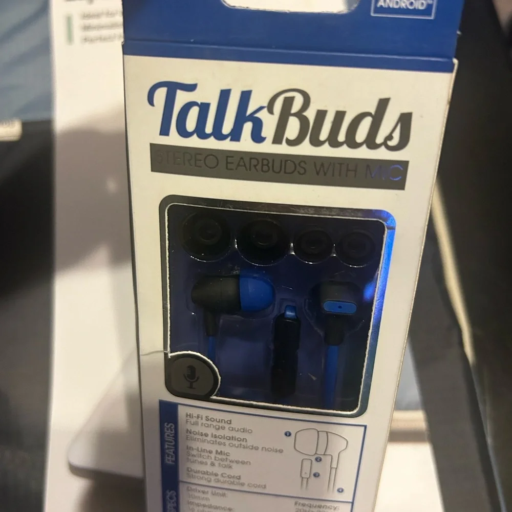Blue Stereo Earbuds with Mic and laptop pouch